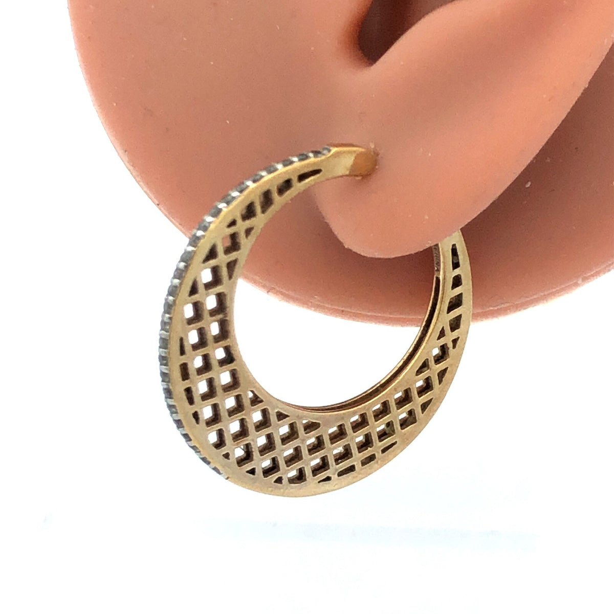 Vermeil 925 Sterling Silver Basket Weave Hoop Cubic Zirconia Border Earrings