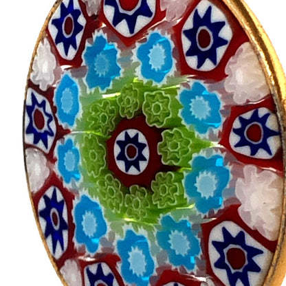 AMV Italy Sterling Silver Gold Vermeil Round Colorful Millefiori Glass Pendant