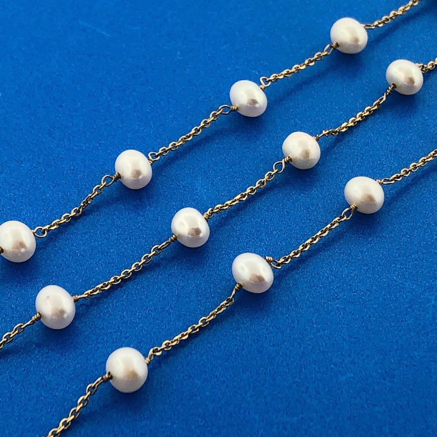 Designer RCI 14K Yellow Gold Cultured Pearl Station Necklace