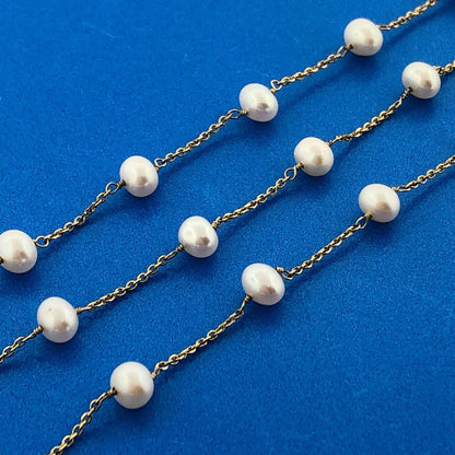 Designer RCI 14K Yellow Gold Cultured Pearl Station Necklace