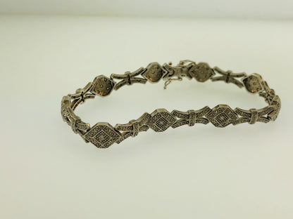 Vintage EA Sterling Silver 925 Diamond Modernist X O Link Tennis Bracelet