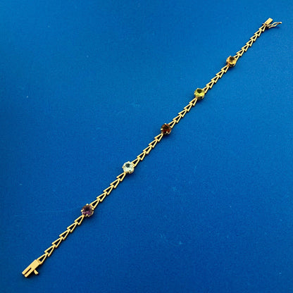 Gorgeous 14k Yellow Gold Multi-Gemstone Mother's Triangle Link Bracelet