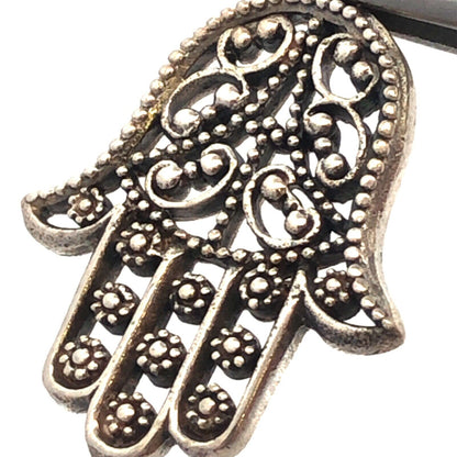 925 Sterling Silver Beaded Filigree Hamsa Good Luck Prosperity Pendant