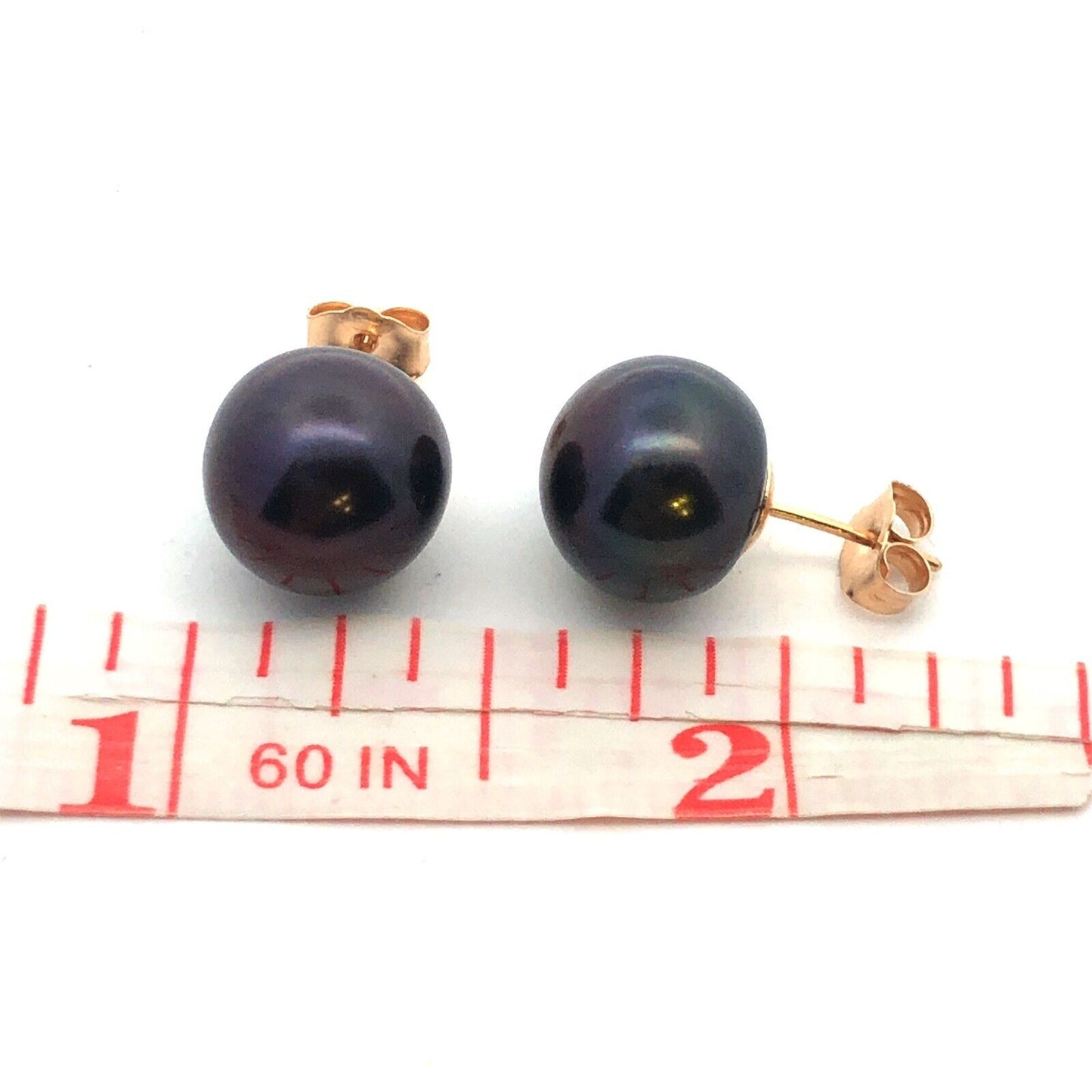 Designer 14K Yellow Gold Black Pearl Statement Stud Earrings 10.5mm