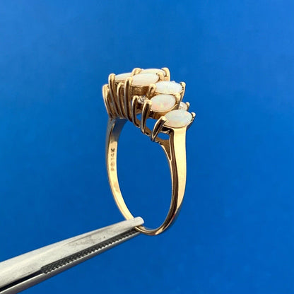 14K Yellow Gold Marquise Opal Diamond Accented Waterfall Cocktail Ring