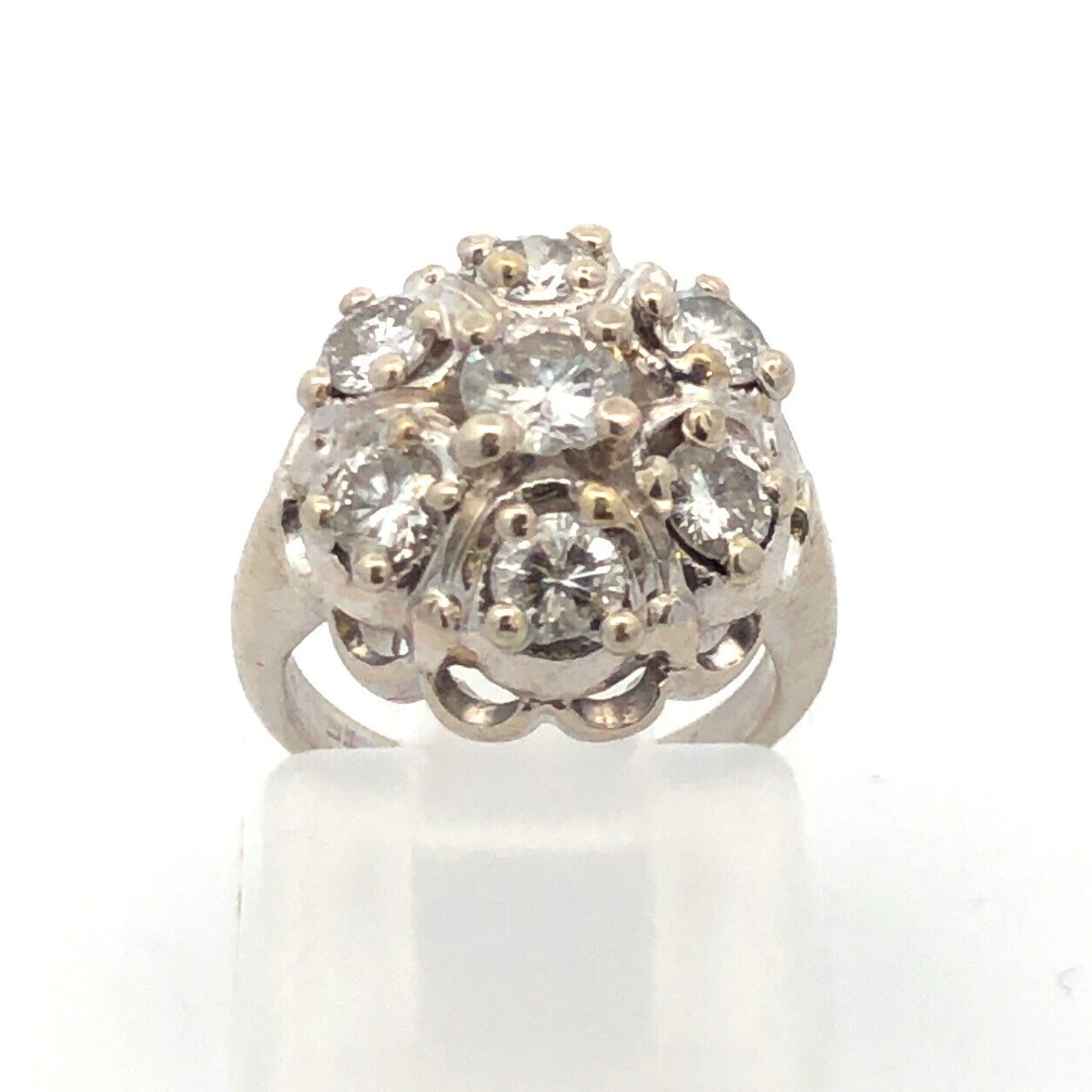 Vintage 14K White Gold Diamond Cluster Dome Ring