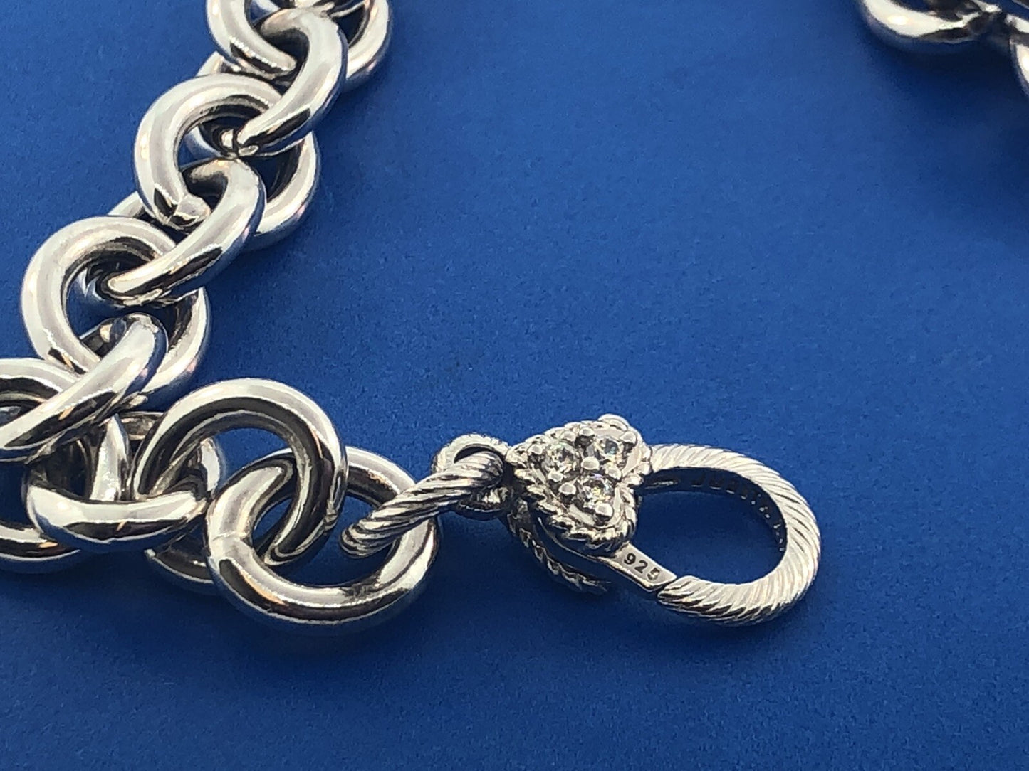 Judith Ripka JR Sterling Silver Textured Polished Rolo Link Diamonique Necklace