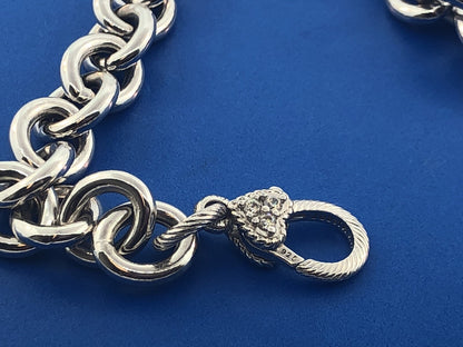 Judith Ripka JR Sterling Silver Textured Polished Rolo Link Diamonique Necklace