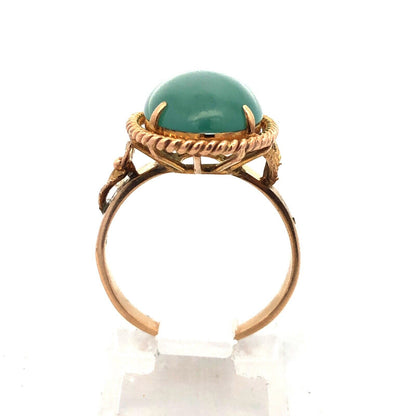 Vintage 18K Yellow Gold Natural Oval Green Jadeite Jade Ring Size 5.25