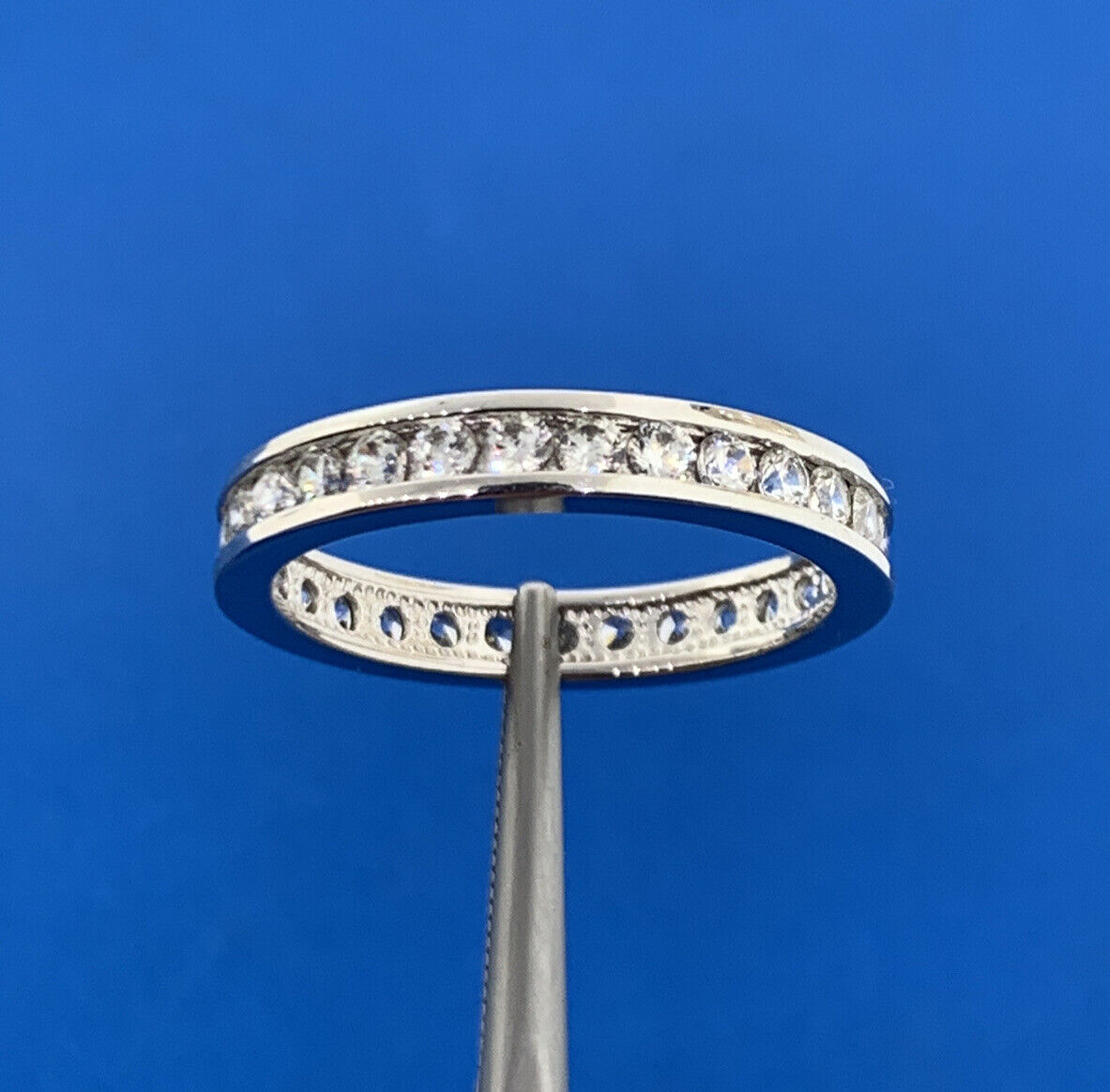 Designer Sterling Silver 925 Channel Set CZ Design Stackable Size 9 Band Ring