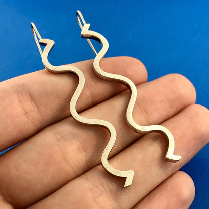 Designer Mignon Faget Sterling Silver 925 Wavy Line Ironworks Hook Earrings
