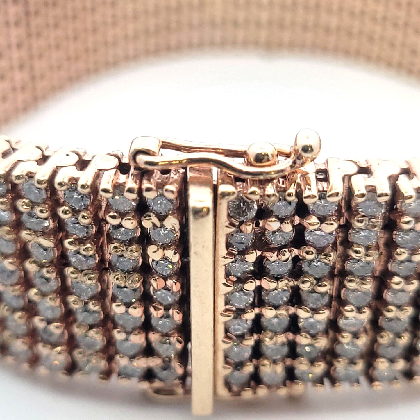 Women's 10K Rose Gold Seven Strand Round Diamond-Studded Wide Tennis Bracelet