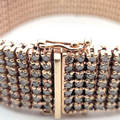 Women's 10K Rose Gold Seven Strand Round Diamond-Studded Wide Tennis Bracelet