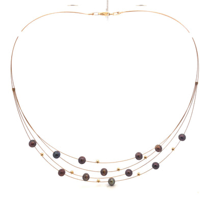 Adi Paz ZRW Israel 14K Yellow Gold Smoky Quartz Chocolate Pearl Cable Necklace