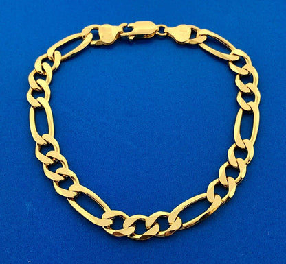 Milor Italy 925 Sterling Silver Vermeil Gold Tone Unisex Figaro Link Bracelet