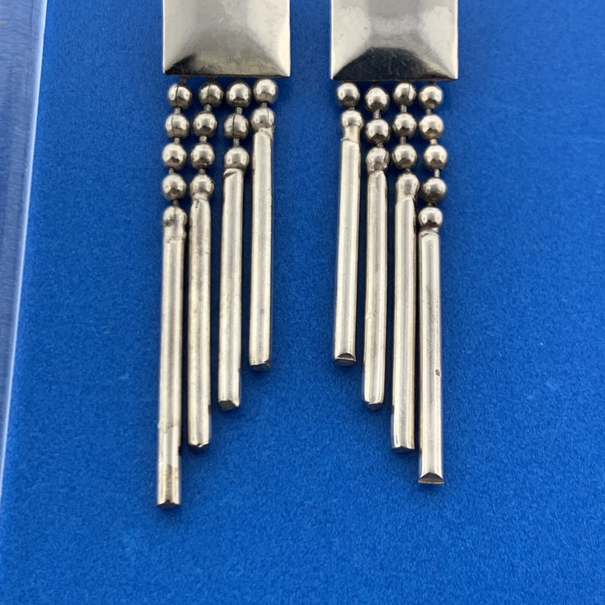 Stunning Silver Toned Metal Square Swinging Rods Stud Dangle Earrings