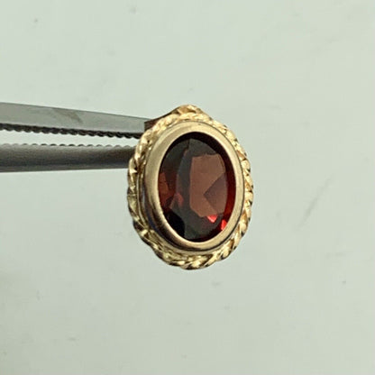 Designer 10K Yellow Gold Oval Garnet Stud Earrings