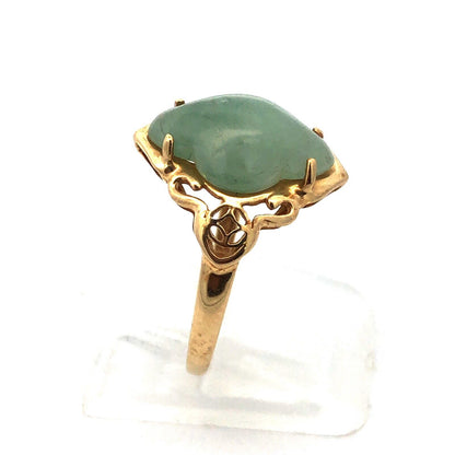 Vintage Designer 14K Yellow Gold Jade Cabochon Statement Cocktail Ring