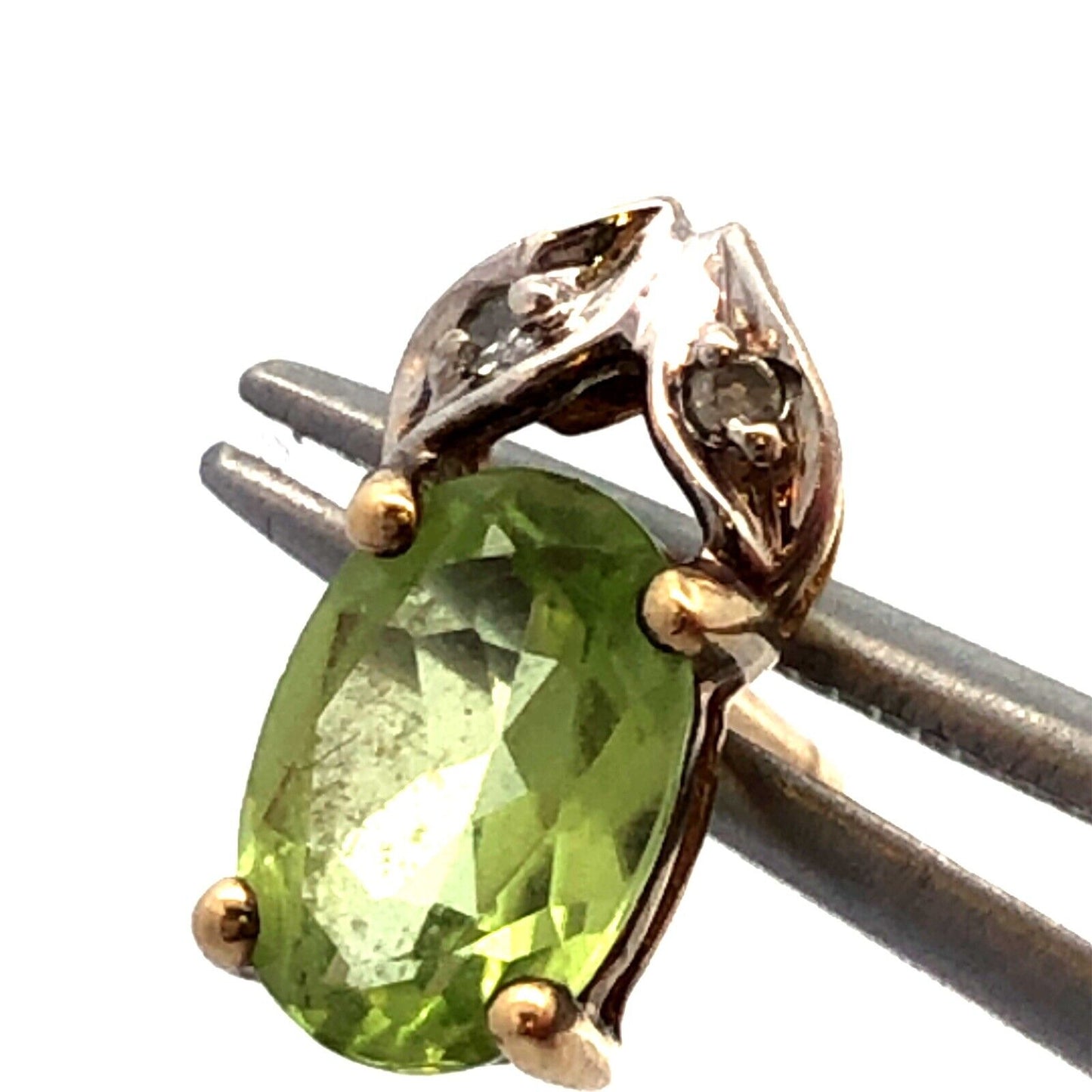 Designer 10K Yellow Gold Green Peridot Diamond August Occasion Stud Earrings