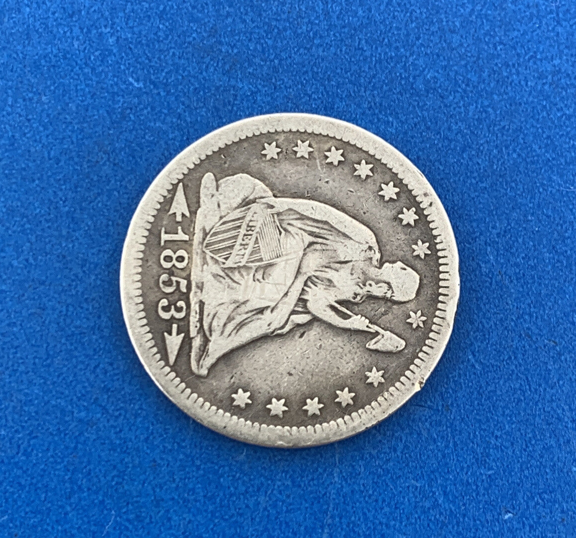 1853 25c Arrows & Rays Seated Liberty Quarter 90% Silver Rare Date Type Coin