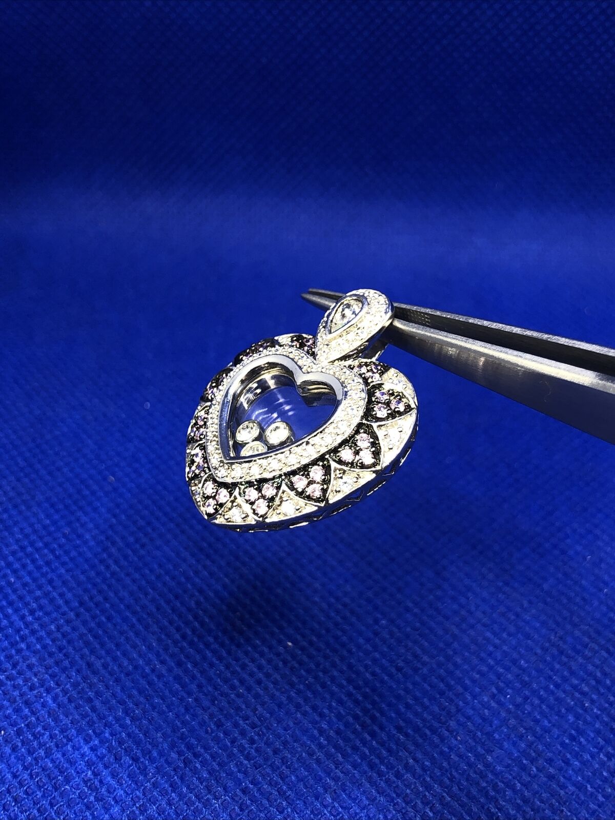 Meda White and Pink Tourmaline 925 Sterling Silver Heart Floater Pendant