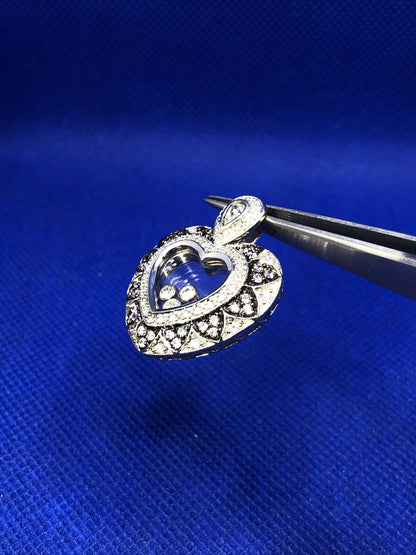 Meda White and Pink Tourmaline 925 Sterling Silver Heart Floater Pendant