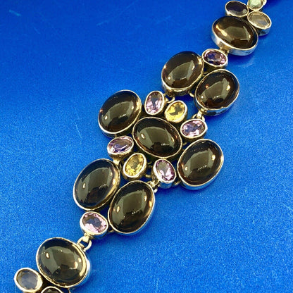 Vintage Sterling Silver 925 Topaz Amethyst Citrine Statement Anklet Or Bracelet