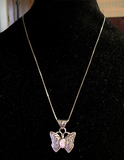 Native American 925 Sterling Silver Pink Agate Storyteller Butterfly Necklace