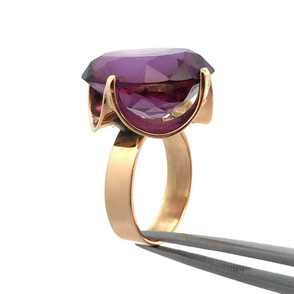 14K Yellow Gold Lab Created Oval Purple Sapphire Statement Cocktail Ring