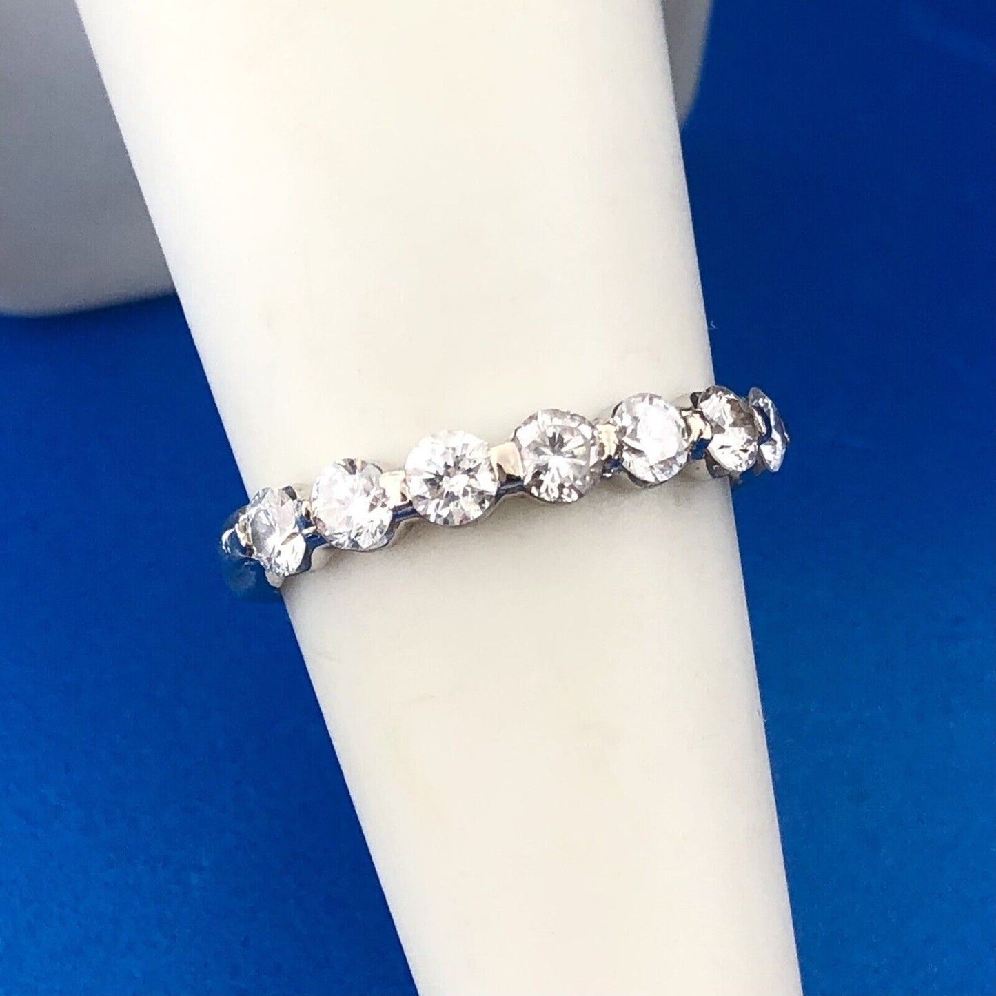 Stunning 14K White Gold Seven Diamond Anniversary Eternity Band Ring