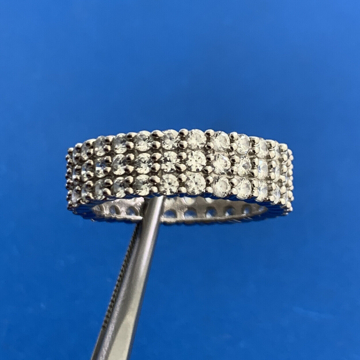 MEDA 925 Sterling Silver Cubic Zirconia Eternity Wedding Anniversary Band Ring