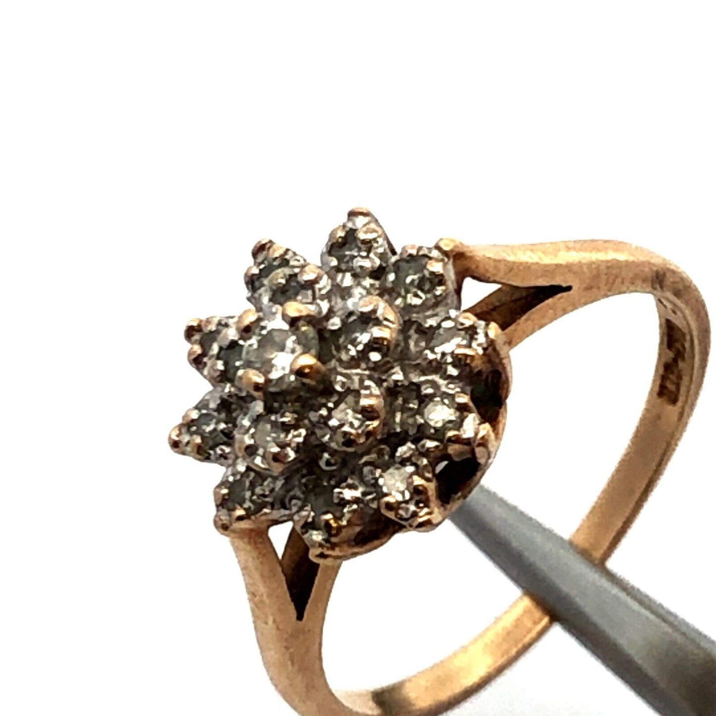 Vintage 10K Yellow Gold Diamond Cluster Floral Starburst Snowflake Cocktail Ring