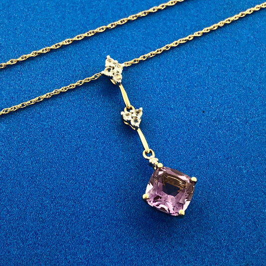 Gorgeous Midas 14k Yellow Gold Cushion Amethyst Quartz Accent 18" Necklace