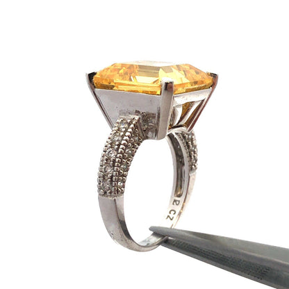 Designer 925 Sterling Silver Lemon White Cubic Zirconia Statement Cocktail Ring