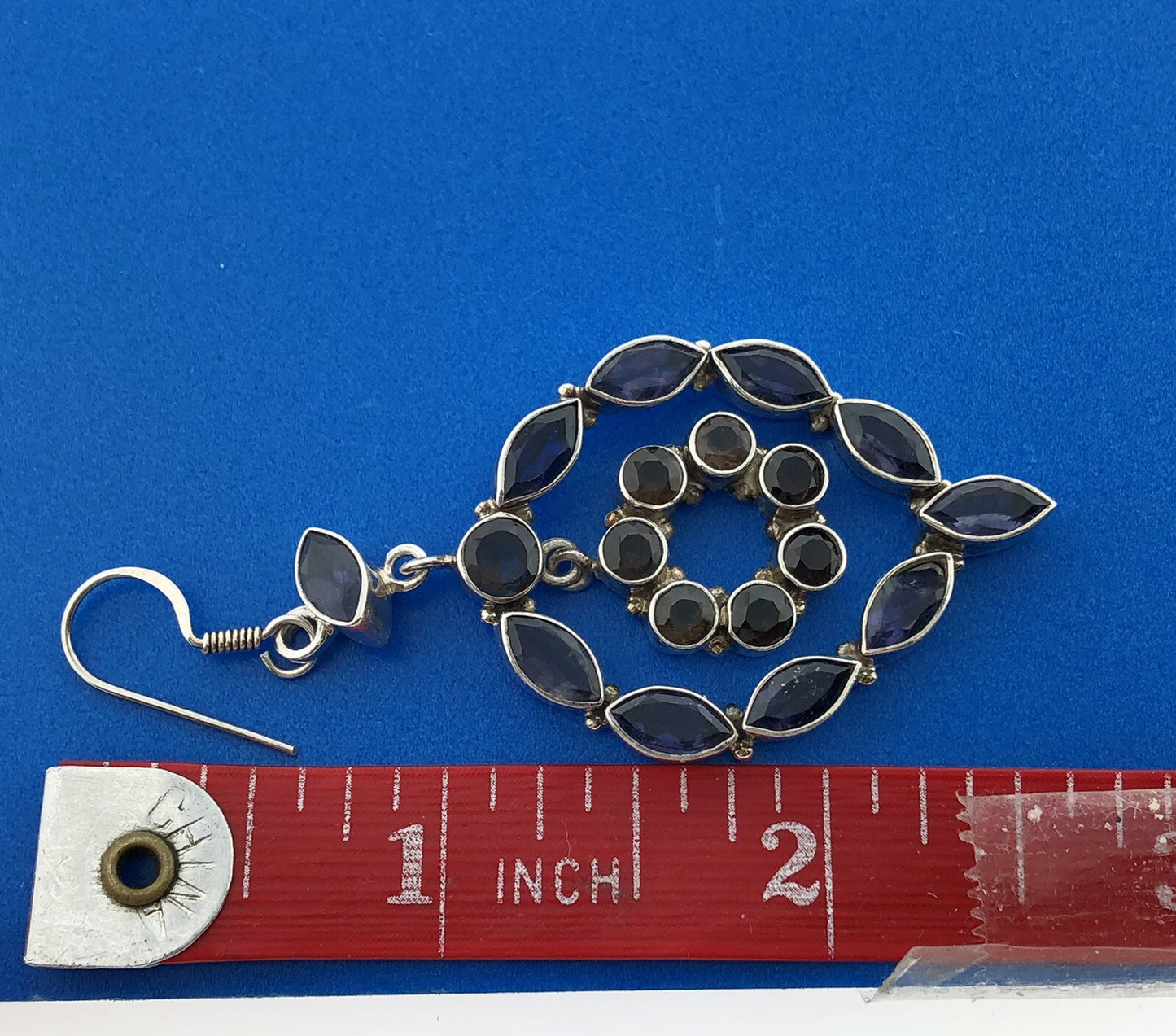 Estate 925 Sterling Silver Iolite Smoky Quartz Statement Drop Dangle Earrings