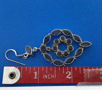 Estate 925 Sterling Silver Iolite Smoky Quartz Statement Drop Dangle Earrings