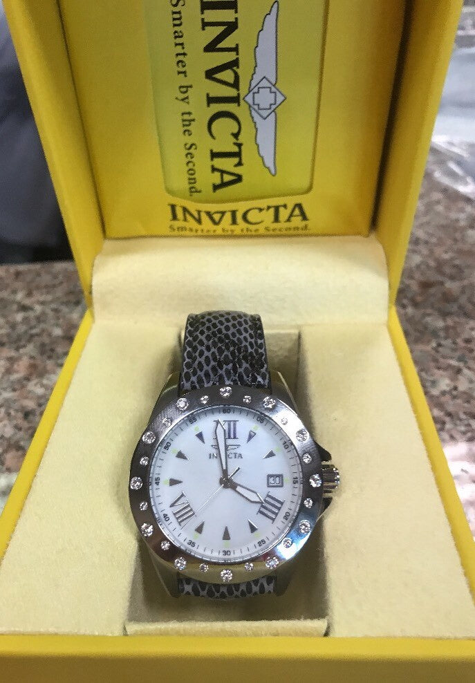 Invicta Women's Angel Quartz 100m Stainless Steel Watch Model 18350 Grey Leather