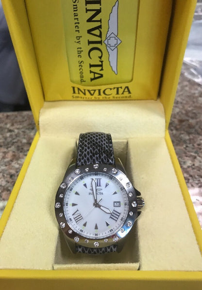 Invicta Women's Angel Quartz 100m Stainless Steel Watch Model 18350 Grey Leather