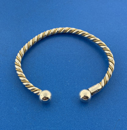 Vintage Taxco Mexico 925 Sterling Silver Two Tone Twisted Ribbed Cuff Bracelet