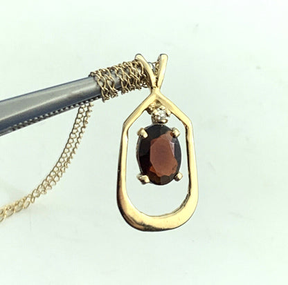 Designer 14K Yellow Gold Oval Garnet Diamond Accented Pendant Necklace