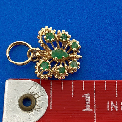 Charming Vintage 14K Yellow Gold Emerald Butterfly Filigree Charm Pendant