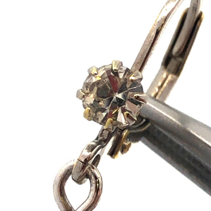 Vintage 925 Sterling Silver Round Cubic Zirconia Ball Dangle Hook Earrings