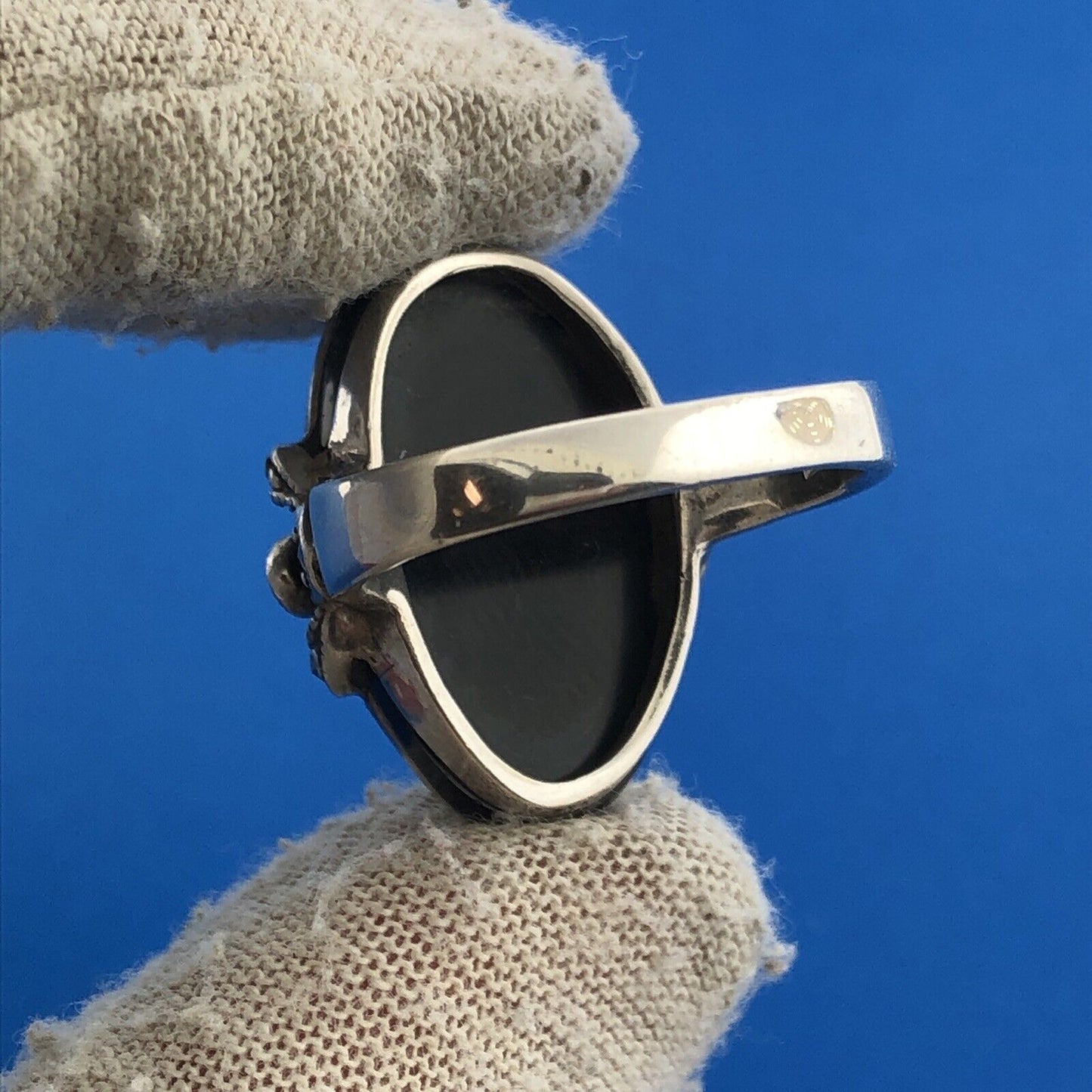 NF Thailand Sterling Silver Black Onyx Marcasite Opal Statement Cocktail Ring