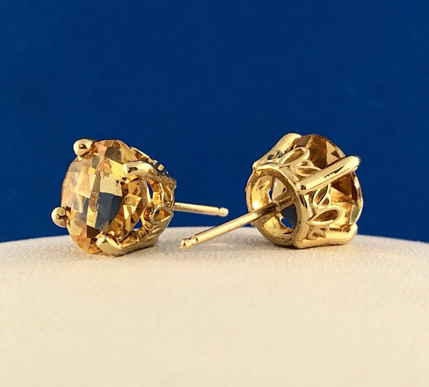 14K Yellow Gold Citrine November Anniversary Occasion Statement Stud Earrings