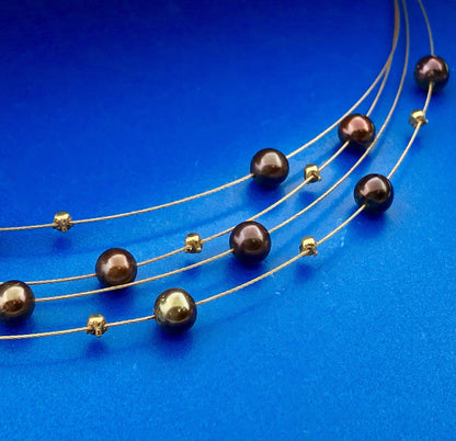Adi Paz ZRW Israel 14K Yellow Gold Smoky Quartz Chocolate Pearl Cable Necklace
