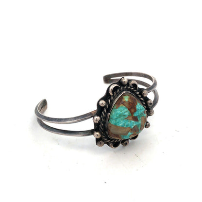 Vintage 925 Sterling Silver Cabochon Turquoise Open Cuff Bracelet