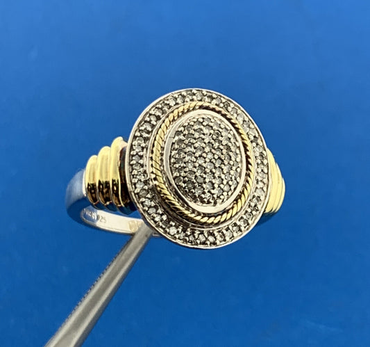 Designer JWBR 925 Sterling Silver Vermeil Pave Diamond Statement Dome Ring