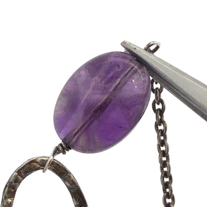 Designer NF 925 Sterling Silver Oval Amethyst Beaded Statement Chain Necklace