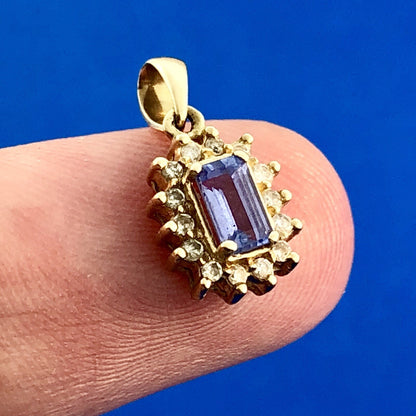 14K Yellow Gold Purple Tanzanite Diamond Charm Pendant