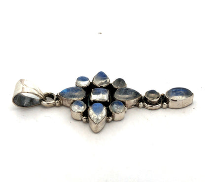 Vintage 925 Sterling Silver Pear Round Moonstone Cabochon Cross Pendant